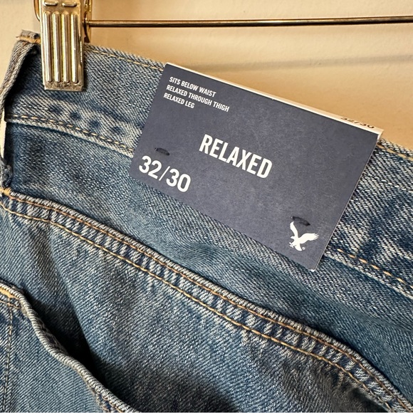 American Eagle Outfitters Men's Relaxed Low Rise Jeans 32x30 Y2K Boy Band Blue - Picture 5 of 9